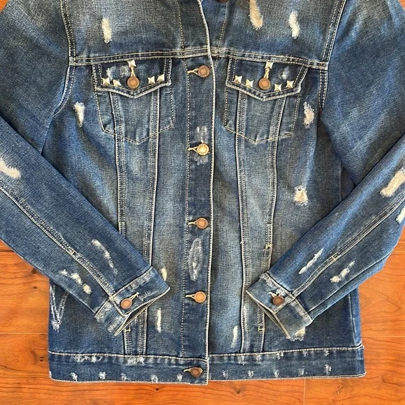 BBJ Total Destruction Oversized Denim Dark Wash Distressed Jean Jacket - Picture 4 of 9